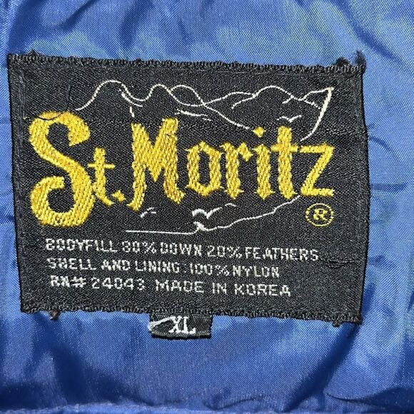 Vintage St Moritz Ski Team Down Feathers Insulated Hooded Parka Jacket XL Blue - Picture 3 of 13